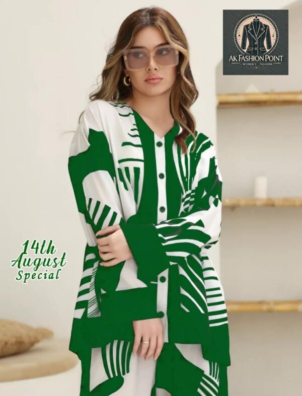 2 Pcs Women's Stitched Printed Shirt And Trouser