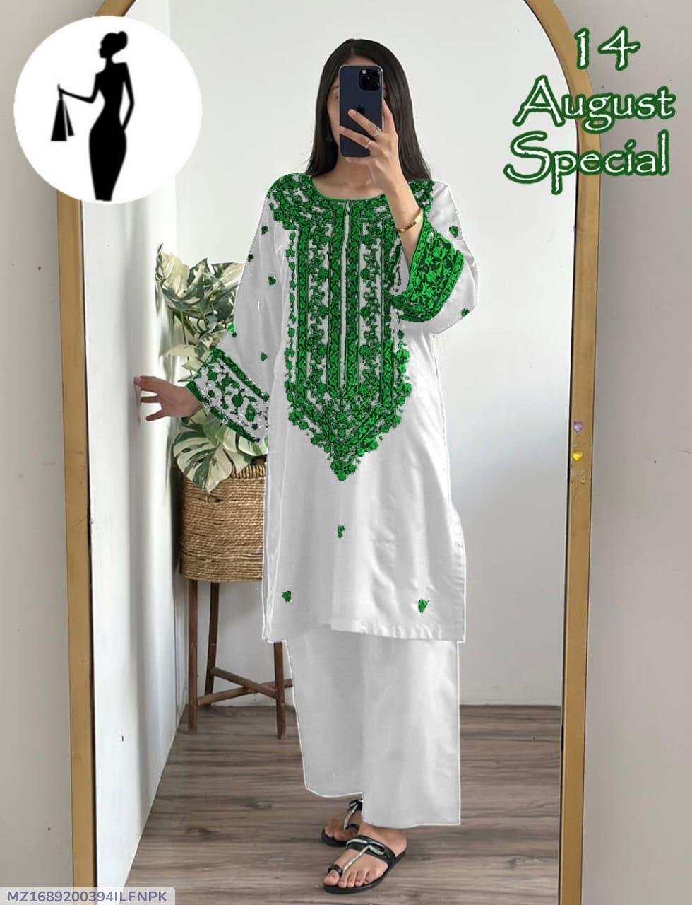 2 Pcs Women's Stitched Embroidered Shirt And Trouser